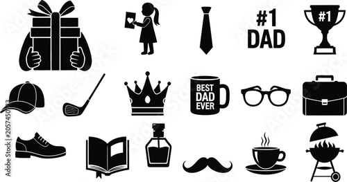 Father's day themed set featuring gifts, hobbies, and apparel symbols