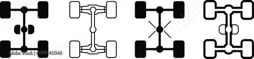 Foto Four Stylized Car Chassis Diagrams Showing Different Drivetrain Configurations o