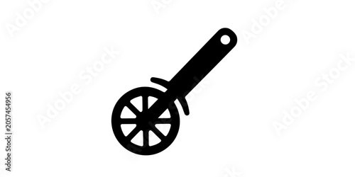 Εκτύπωση καμβά A minimalist black silhouette of a pizza cutter icon on a white background, Blac
