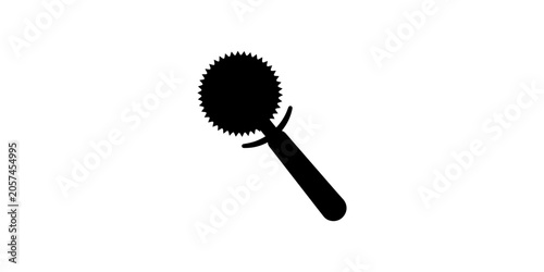 Schilderij op canvas A minimalist black silhouette of a pizza cutter icon on a white background, Blac