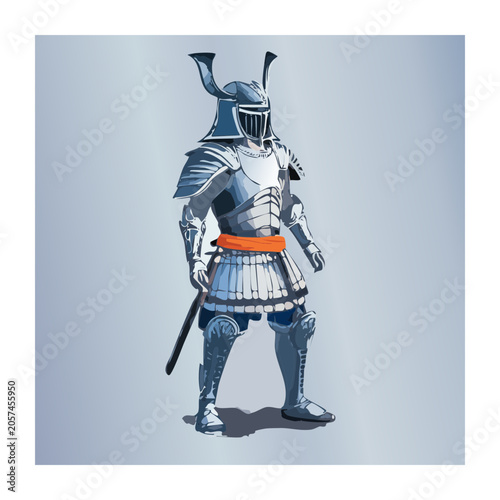 Futuristic armored robot standing front view