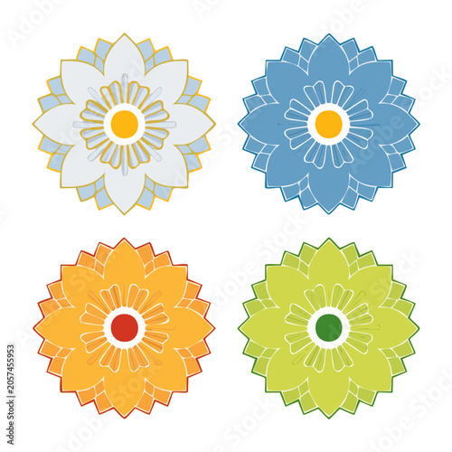 Four flat design sun icons with rays
