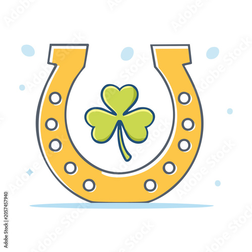 Yellow Horseshoe with Green Shamrock Illustration