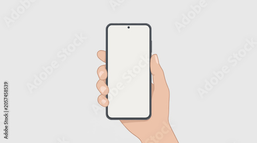 Cuadro en lienzo Minimalist Flat Vector Illustration of Hand Holding Smartphone Vertically with B