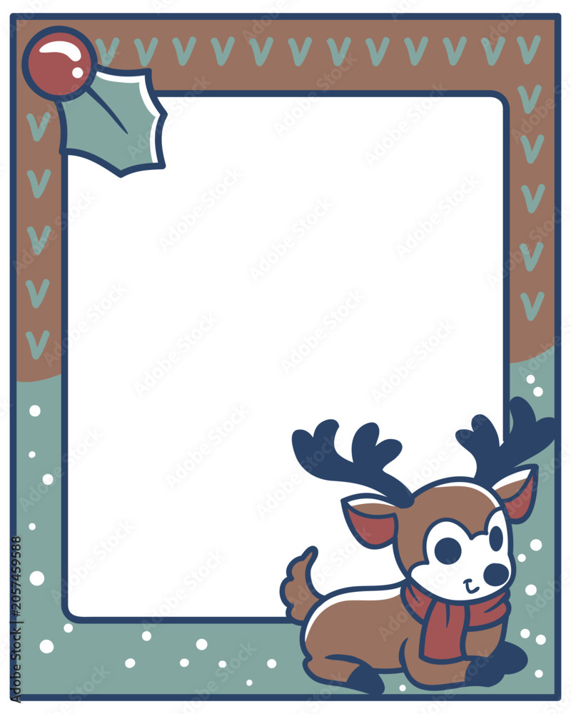 Fototapeta premium Christmas cute deer frame with outline vector background