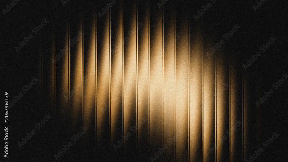 Fototapeta premium Abstract 3D ribbed line pattern background with grainy metallic gold light