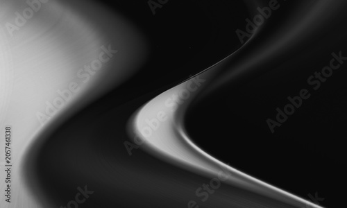 Foto Abstract solid black background with soft gray-white gradients and flowing, luminous curved lines