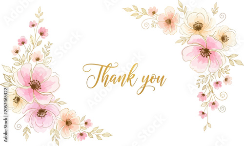 Thank you card template with watercolor floral frame