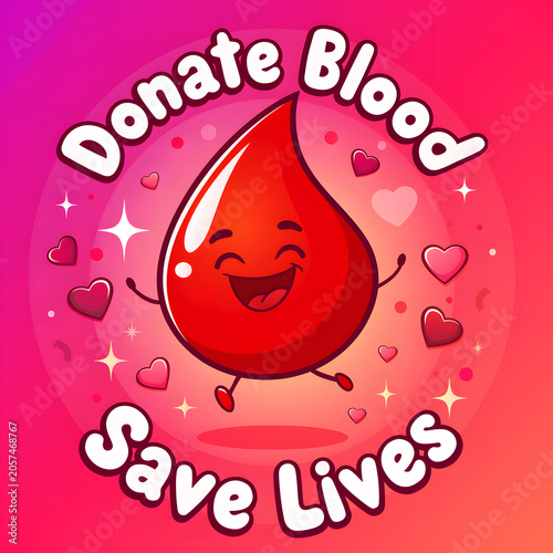Friendly Cartoon Blood Drop Character For Healthcare Donation And Charity Awareness Design