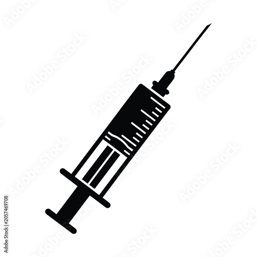 Фотография Medical syringe icon, black silhouette of hypodermic needle, vaccination and inj