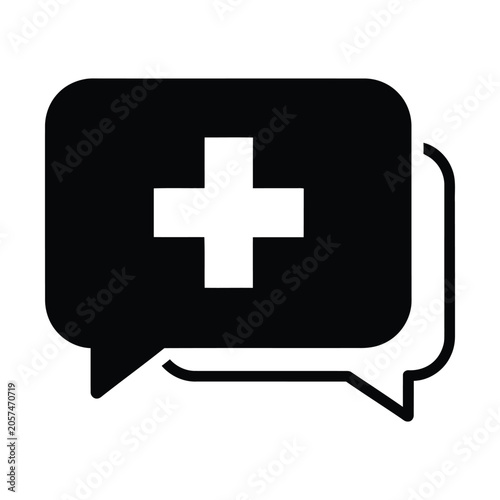Medical chat icon with cross symbol, healthcare consultation speech bubble vector, online doctor support graphic