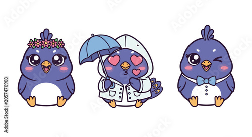 Cute Cartoon Penguin Characters with Accessories.
