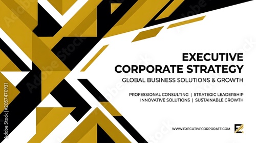 Abstract geometric business presentation template with black and gold sharp angular patterns.