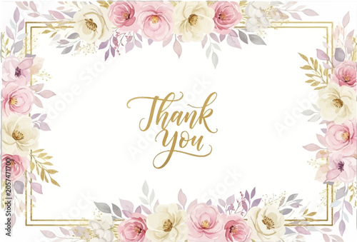 Decorative floral frame with gold thank you sign