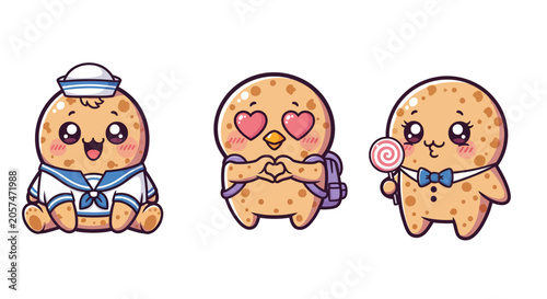Cute Cartoon Cookie Characters in Different Outfits.