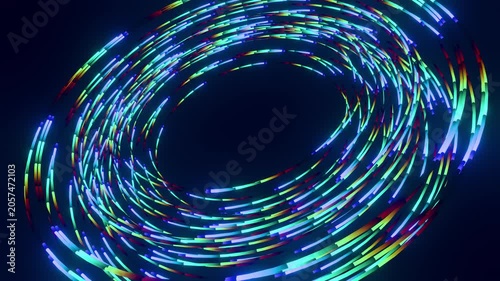 Glowing Circular Wave Lines Forming Abstract Futuristic Energy Vortex Loop. 4K