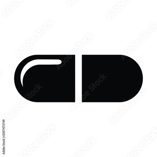 Medical pill capsule icon, black minimalist medicine tablet vector, pharmaceutical drug symbol for healthcare apps
