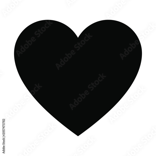 Black heart silhouette icon, minimalist love symbol vector, solid dark romantic shape for wedding and valentine design