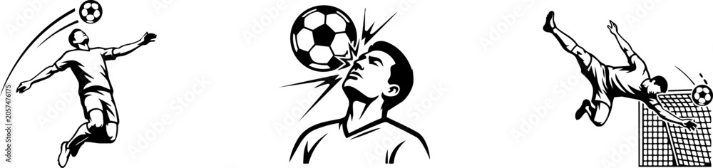 Fototapeta premium Soccer players in action black and white vector illustrations on a white background