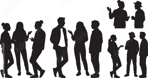 Bild auf Leinwand Silhouette Pondering Poses: Diverse Figures in Thoughtful Stances, Vector Collec