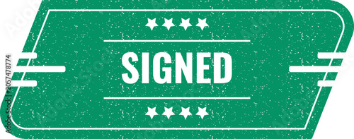 Fotografie Green signed grunge vintage label with stars for authenticating contracts agreem