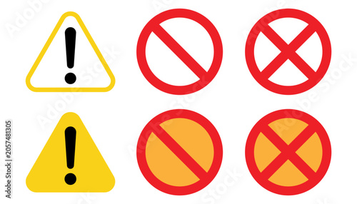 Obraz na płótnie Set of warning and prohibition signs, including exclamation mark in triangle, no