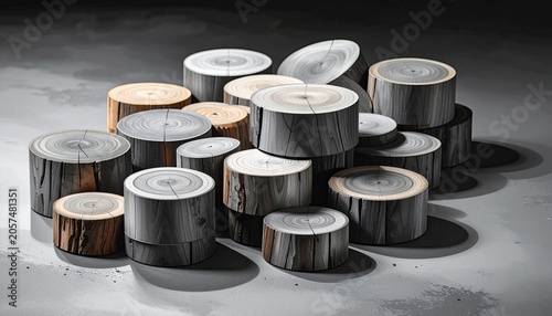 Stacked Wooden Cylinders with Natural and Black Finishes for Interior Decor