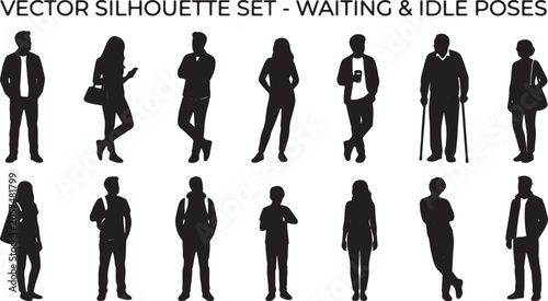 Foto Vector Silhouette Set: Waiting & Idle Poses, Diverse Figures in Casual Attire, M