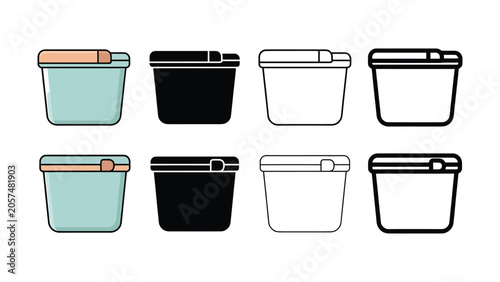 Vászonkép Collection of eight different colored and styled square plastic buckets with lid