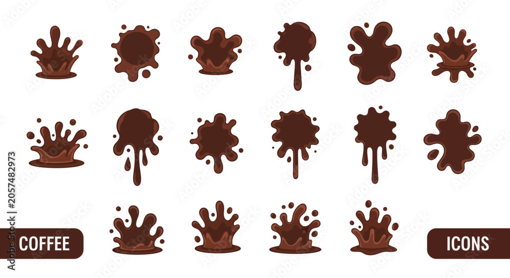 Obraz premium Collection of coffee splashes and drips, isolated vector illustrations.