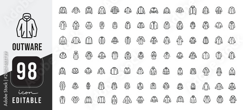 Fotografie Set of 98 outerwear clothing linear icons with outerwear clothing collection