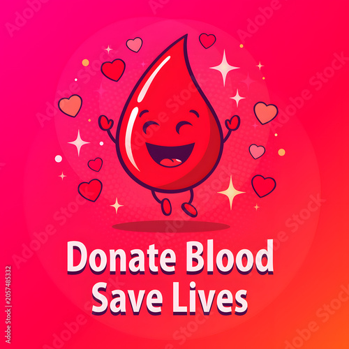 Cute Donate Blood Save Lives Cartoon Blood Drop Illustration For Healthcare Awareness Campaign