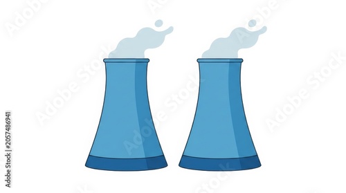 power plant with two massive cooling towers releasing white steam into the sky. Generative AI. High quality photo