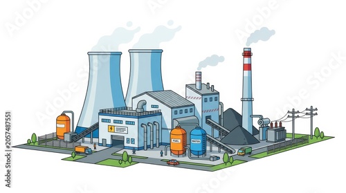 futuristic eco town with steaming utility pipes. Generative AI. High quality photo