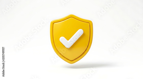 Sunflower yellow shield checkmark isolated on a clean white background