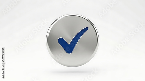 Silver circular badge checkmark isolated on a clean white background