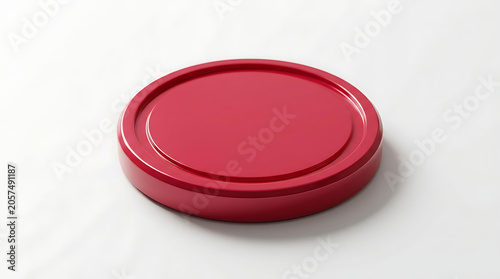 3D cherry red verification coin isolated on a clean white background