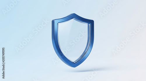 3D cobalt shield glass background isolated on a clean white background