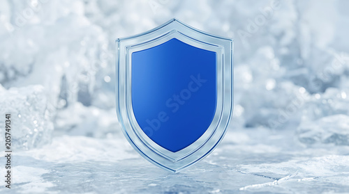 3D royal blue shield glass border isolated on a clean white background