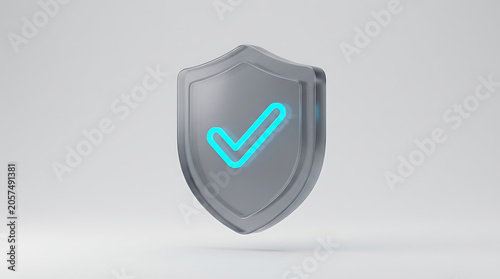 3D translucent shield checkmark isolated on a clean white background