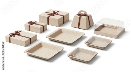 Collection of various ecofriendly cardboard food packaging containers
