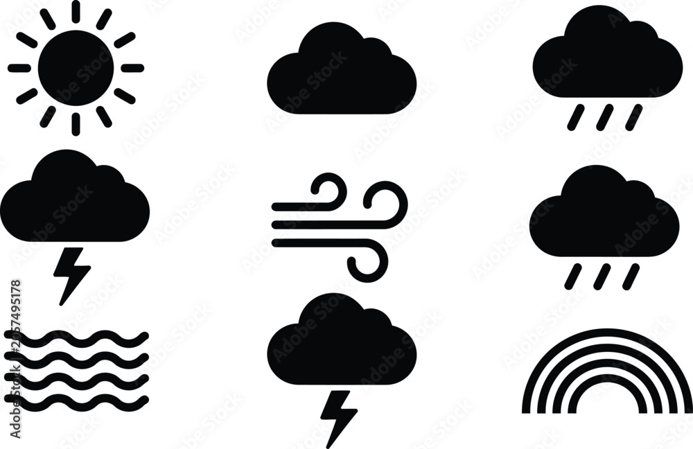 Obraz premium Sun changing cloud shapes from fluffy to rainy weather vector illustration Vector