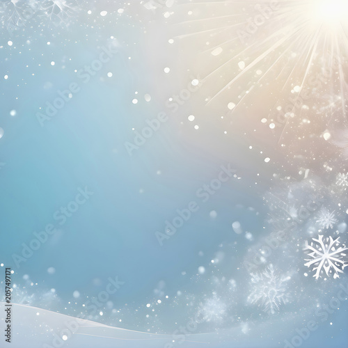 White lovely snowflakes with glowing light on blue background for festive decoration