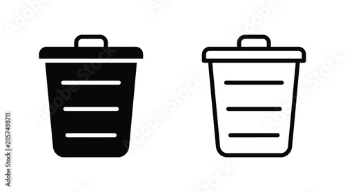 Foto Trash Can Silhouette Icons With Lids On White Background