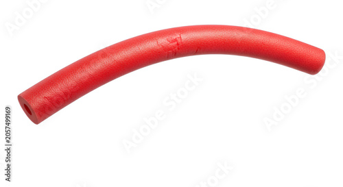 Curved Red Foam Pool Noodle Float Toy for Swimming Safety and Aqua Aerobics Workouts Isolated on White Background