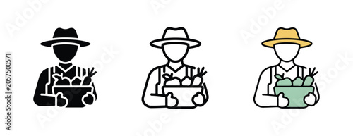 Farmers holding baskets of vegetables in different styles and colors for design and illustration purposes  farmers and baskets and vegetables