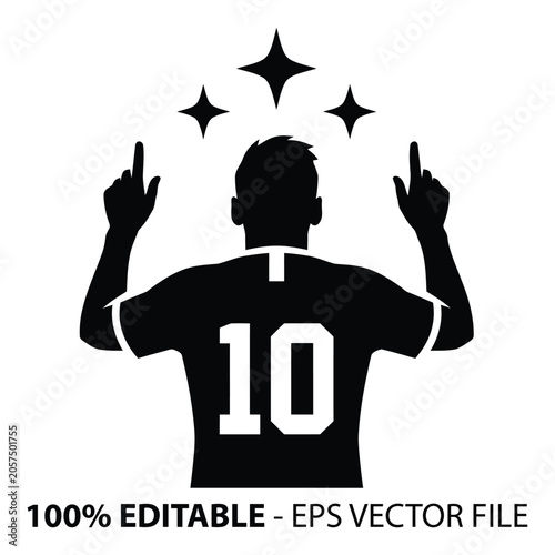 Football Champion Athlete Raising Arms Winning Moment Vector Illustration