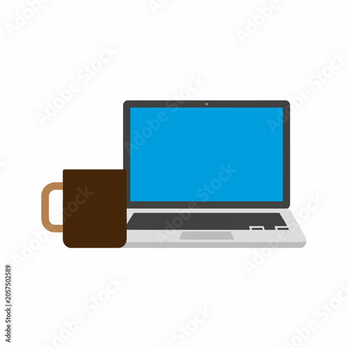 Laptop and Coffee Cup - A Modern Workspace Illustration.