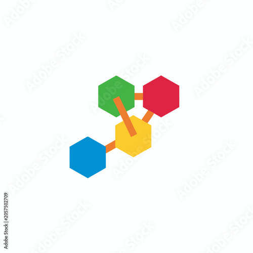 Isometric Molecular Structure with Colorful Hexagons and Connecting Rods.
