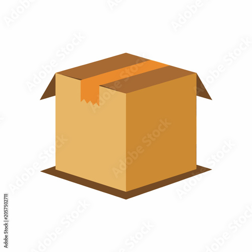 Isometric Illustration of a Brown Cardboard Box with Orange Tape.